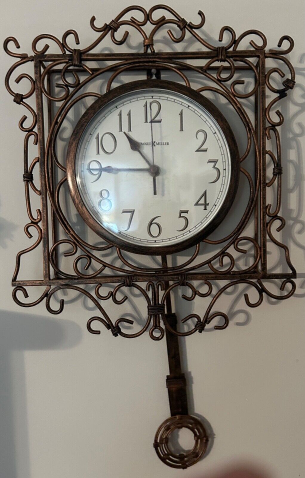 Howard Miller Vintage Bronze Wrought Iron Pendulum Wall Clock