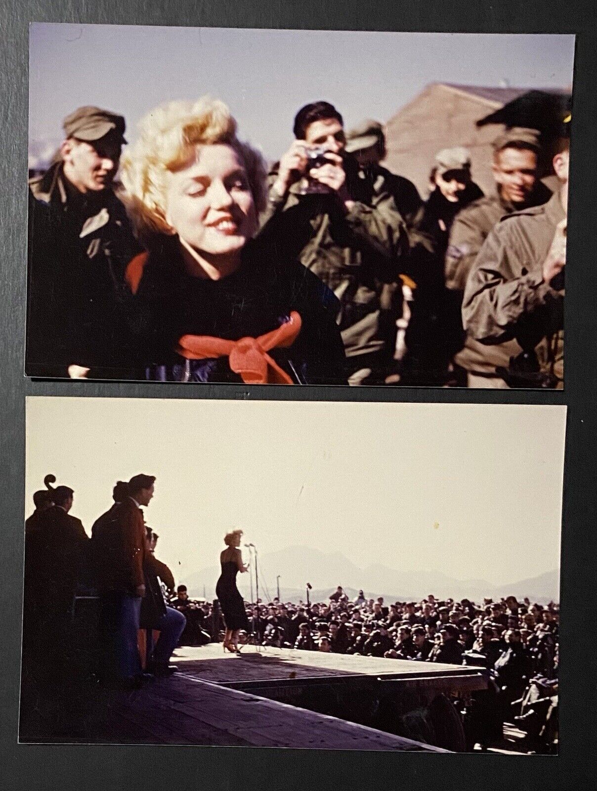 Two 1954 Marilyn Monroe Original Photograph Korean War USO Tour Candid
