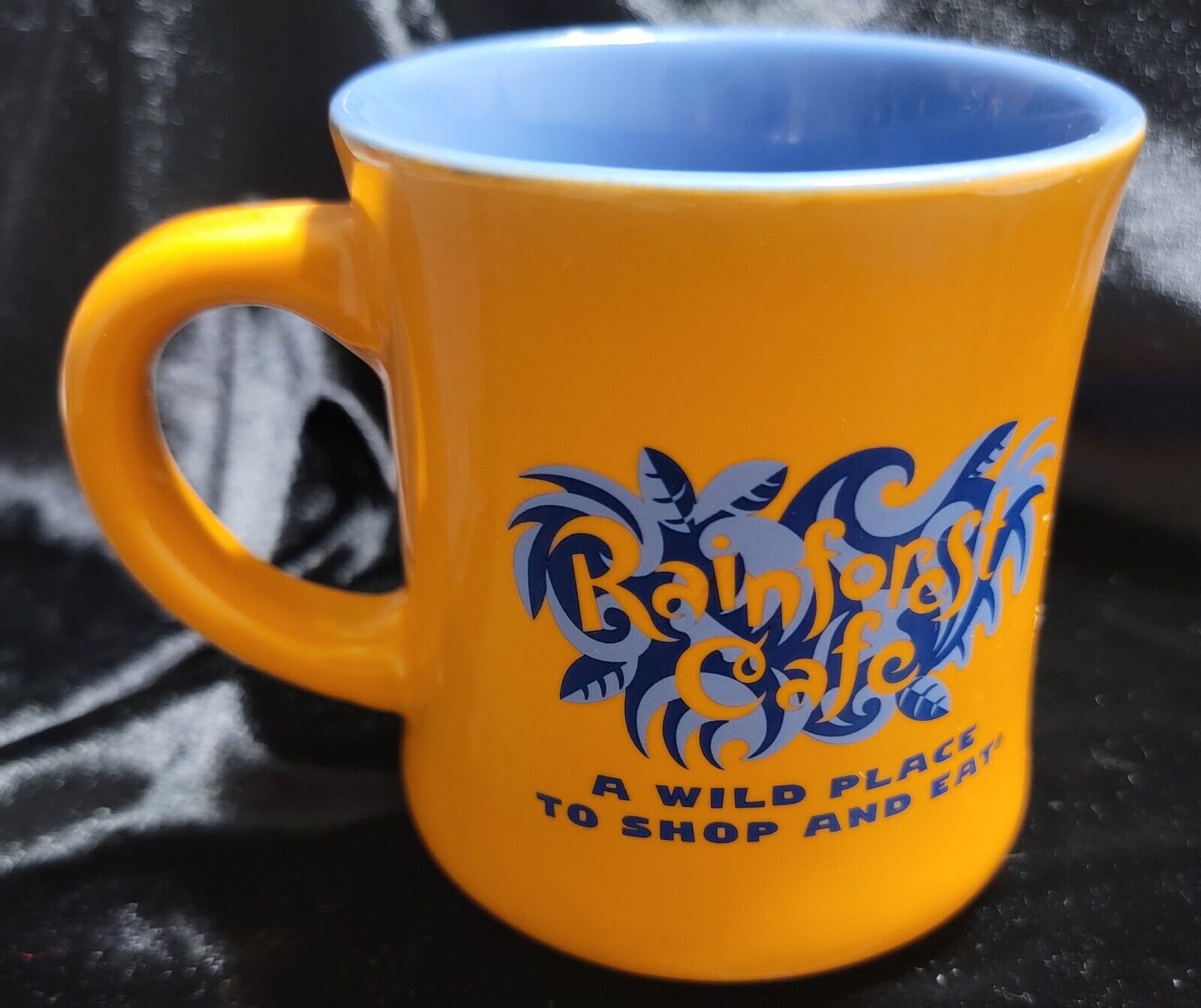 Vintage Rainforest Cafe Coffee Souvenir Cup Mug Orange Wild Place Shop Eat 1999