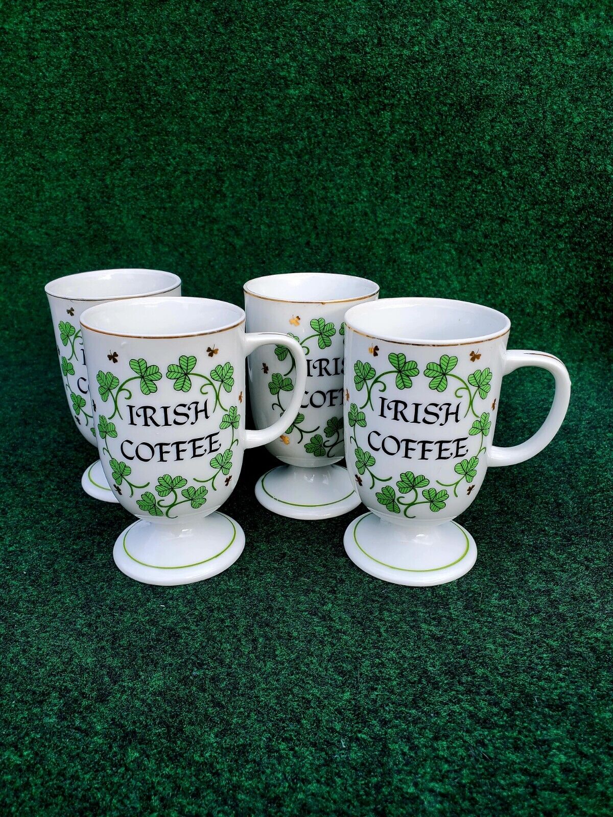 VTG Irish Coffee Cups (4) A Lorrie Design Recipe Porcelain Japan Pub Shamrock 