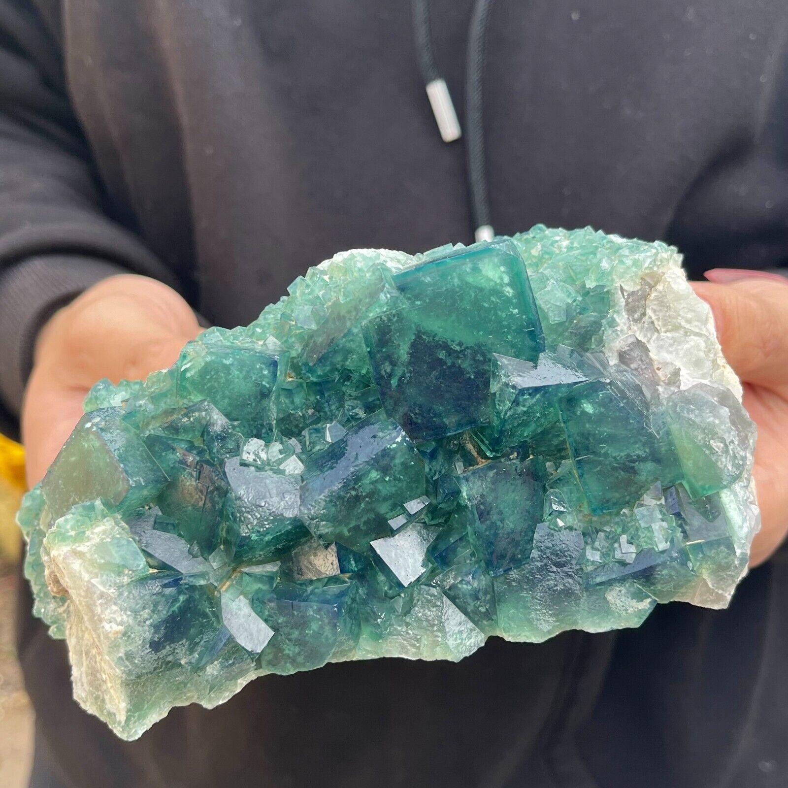 2.7lb Large NATURAL Green Cube FLUORITE Quartz Crystal Cluster Mineral Specimen