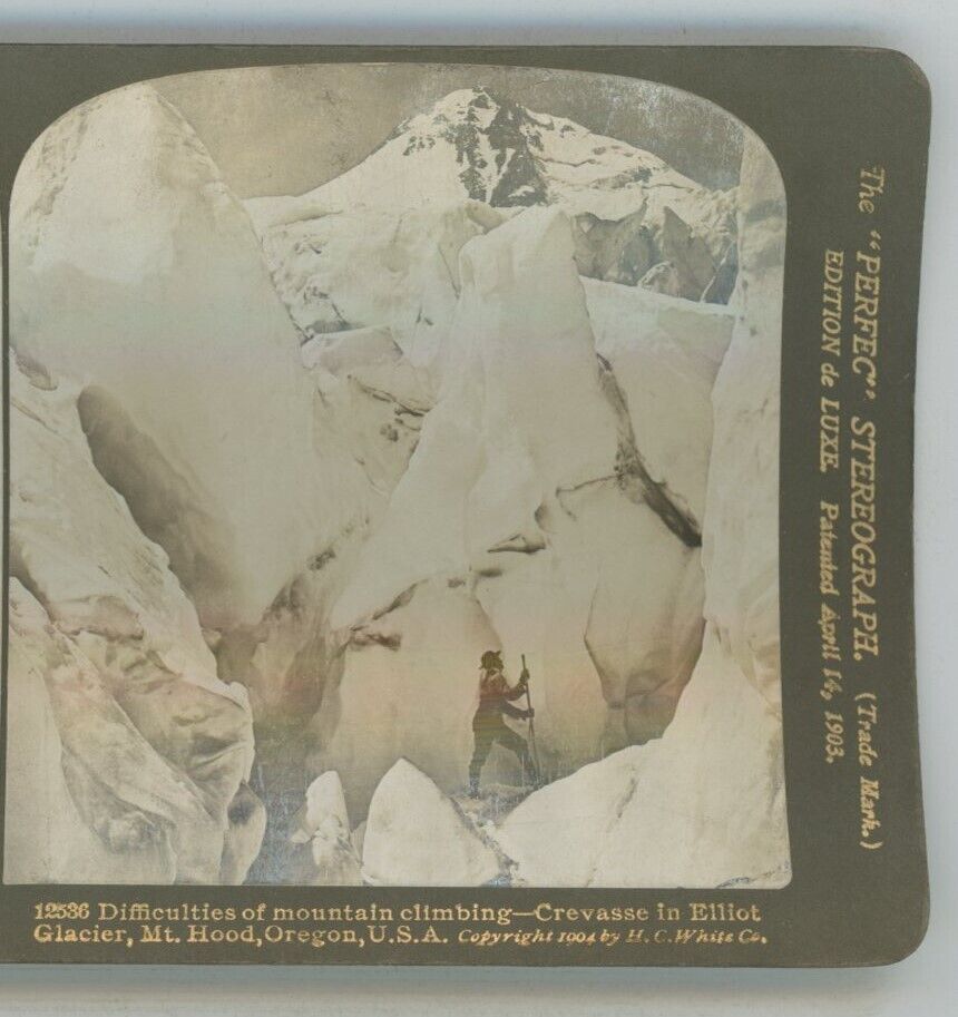 Crevasse in Elliot Glacier Mt Hood Oregon USA H.C. White Stereoview