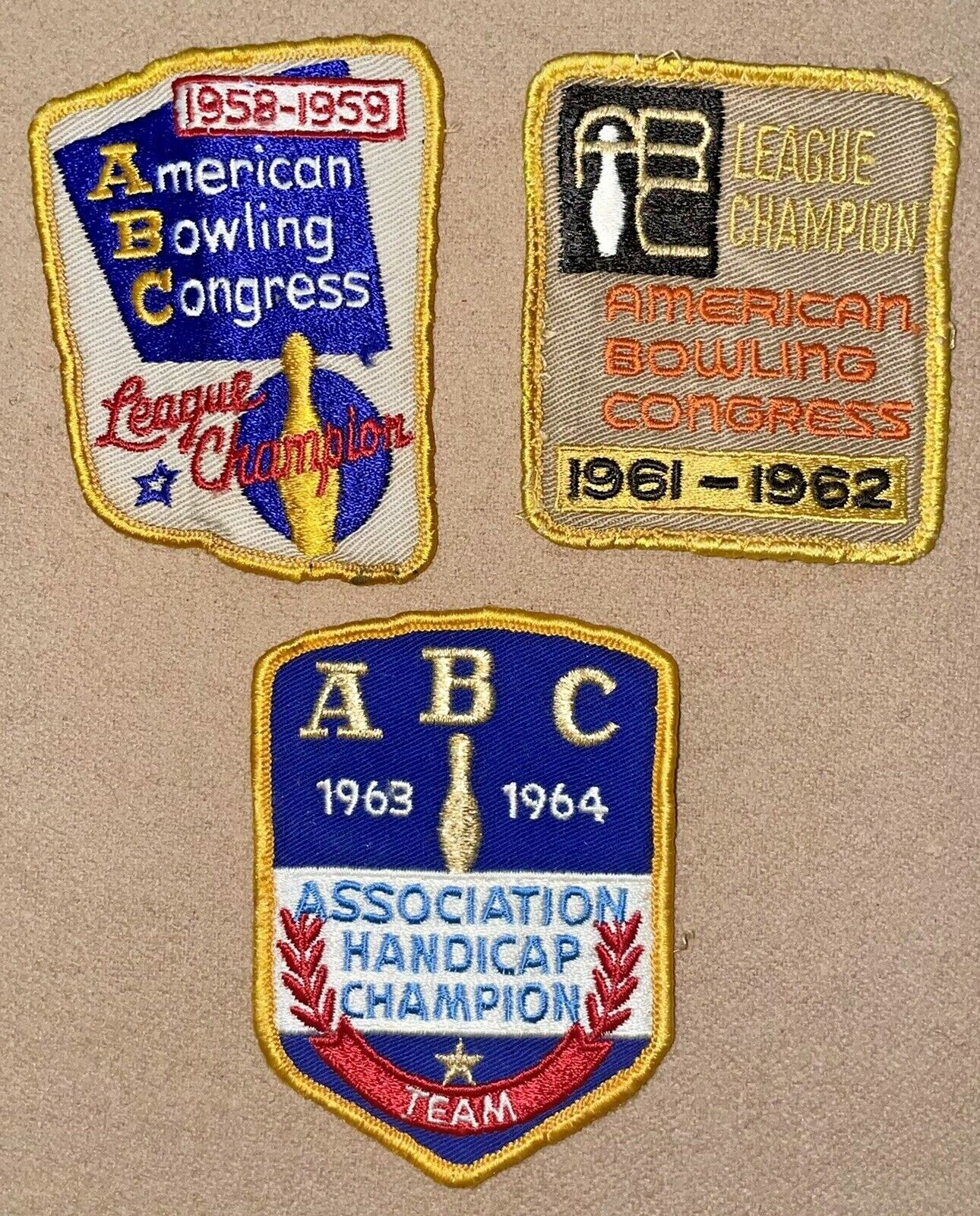 3 VINTAGE 1958 - 1964 BSA BOY SCOUTS AMERICAN BOWLING CONGRESS PATCH PATCHES