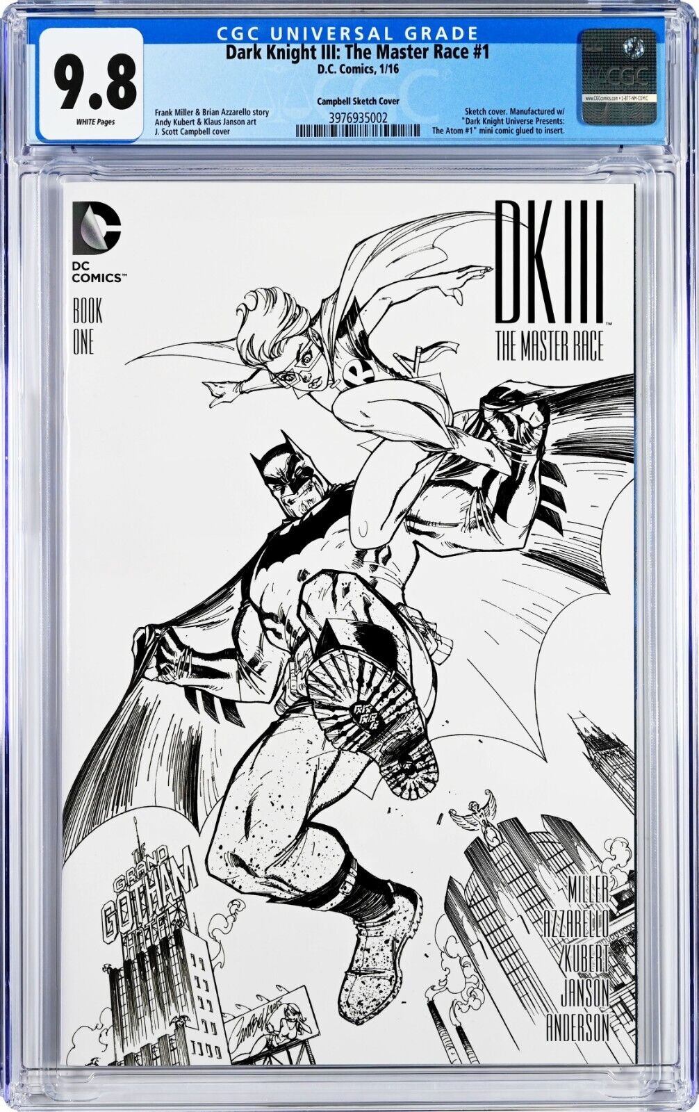Dark Knight III: The Master Race #1 CGC 9.8 (Jan 2016, DC) Campbell Sketch Cover