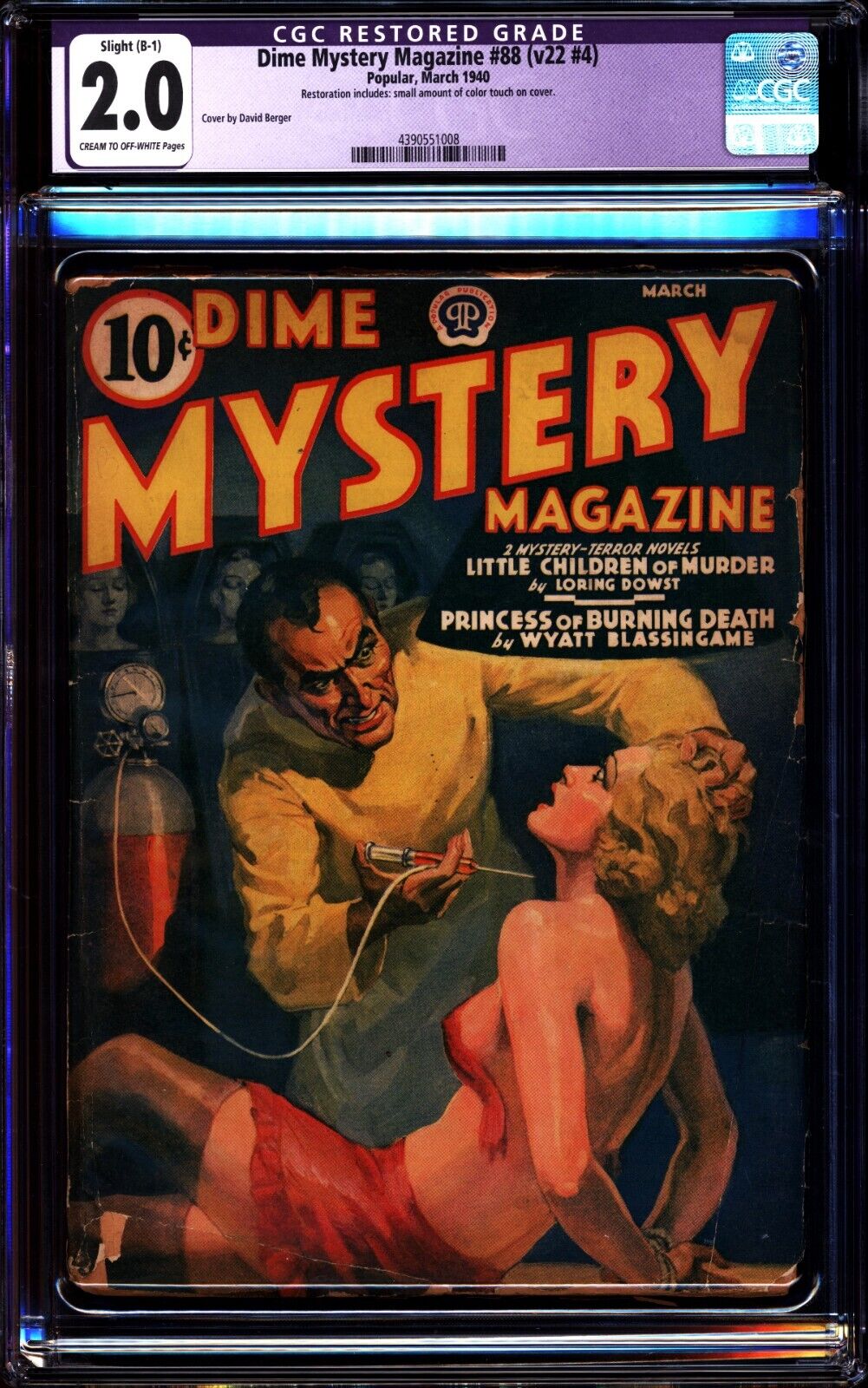 Dime Mystery Magazine Pulp 88 (V22 #4) CGC 2.0 torture needle decapitated heads