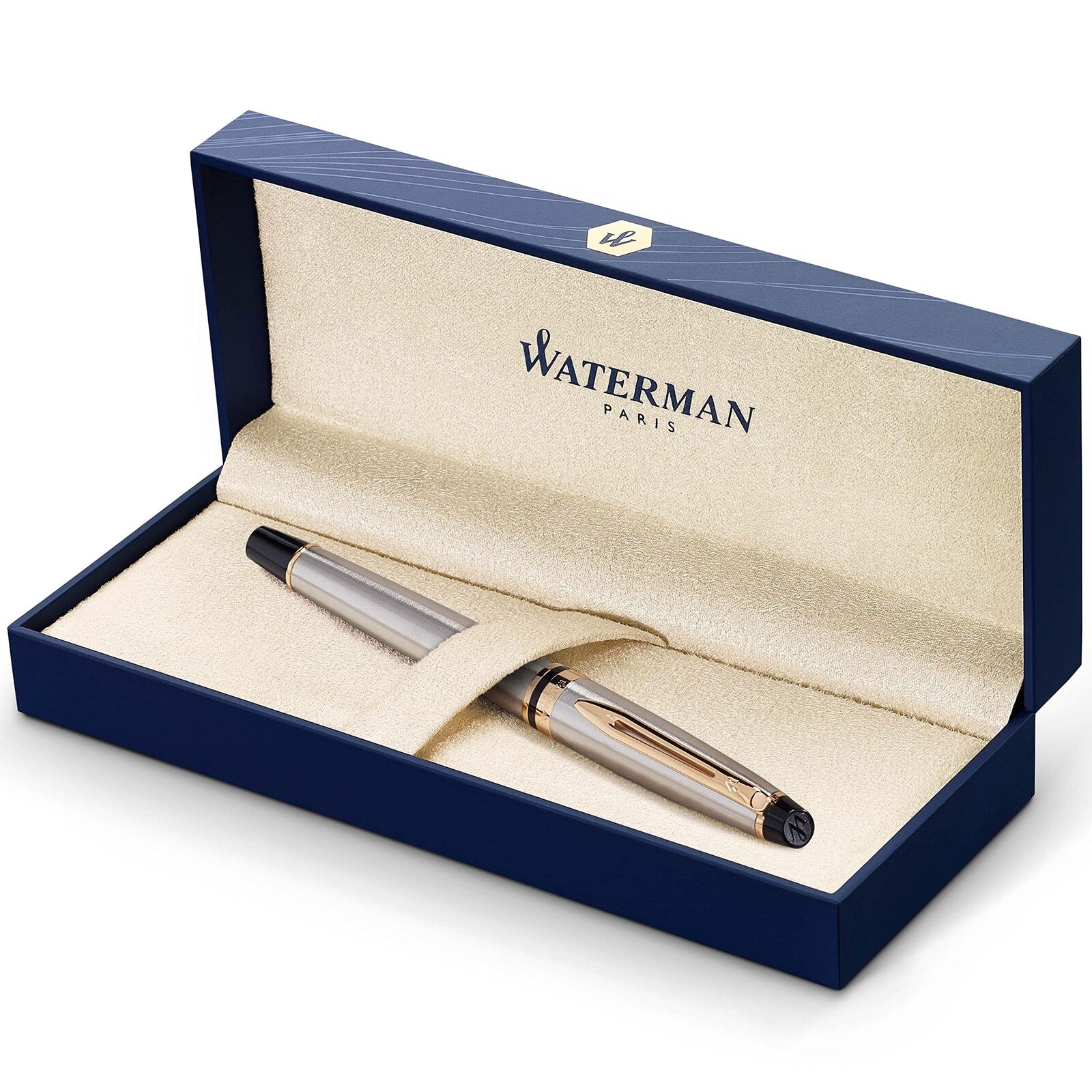 Waterman Expert Fountain Pen, S Steel with 23k Gold Trim, Fine Nib S0951940