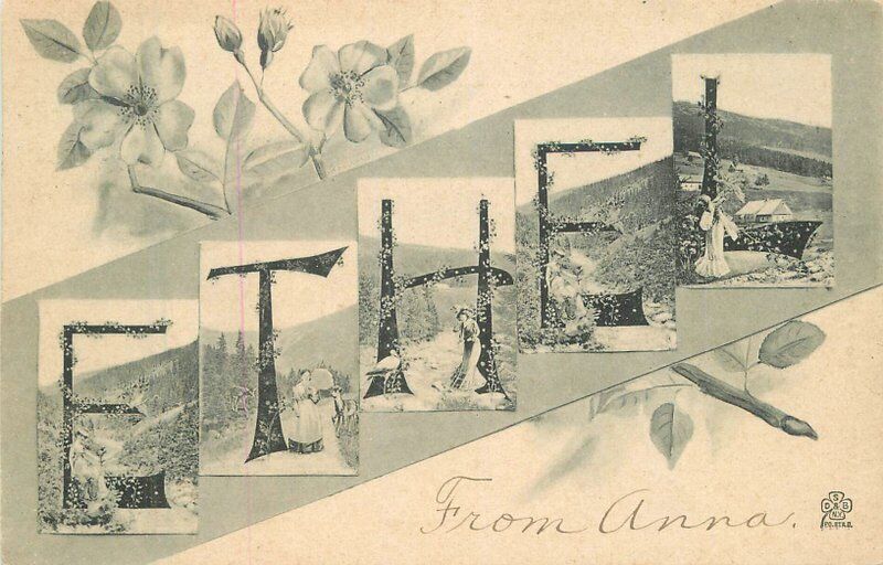 1907 Ethel Large letters name floral women Silberer & Bros Postcard 22-7383