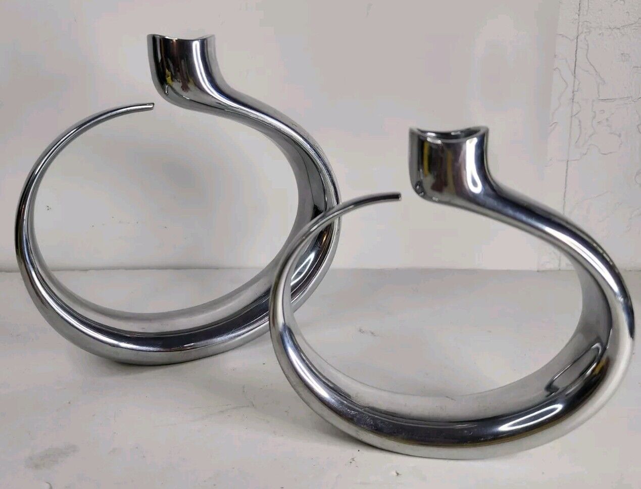 NAMBE EXTREME MODERNIST 2011 SILVER ALUMINUM PAIR CANDLE HOLDERS NEIL COHEN
