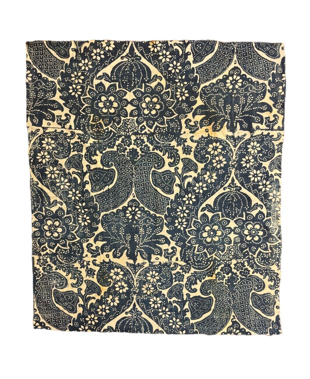 Beautiful Rare 19th Cent French Linen Indigo Block Print 1756