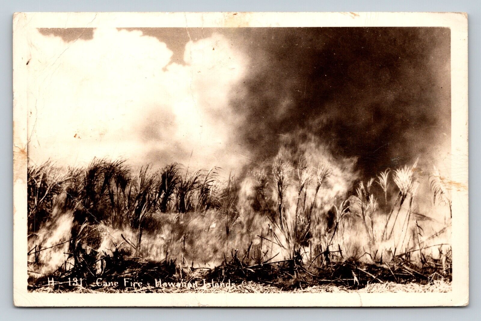 c1947 RPPC Cane Fire On Hawaiian Islands Nice Msg Bend Marks VINTAGE Postcard