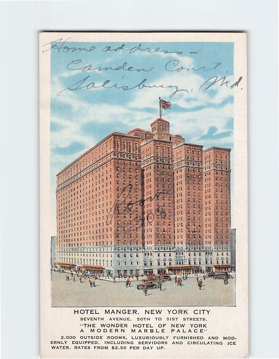 Postcard Hotel Manger New York City New York USA