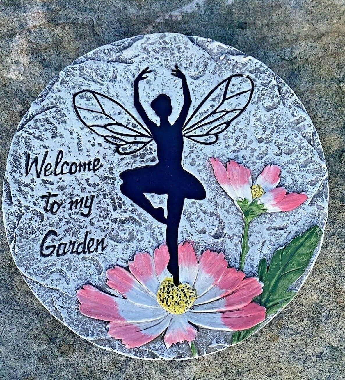 Welcome To My Garden Fairy Cement Garden Path Stepping Stone Ornament Sign 25cm