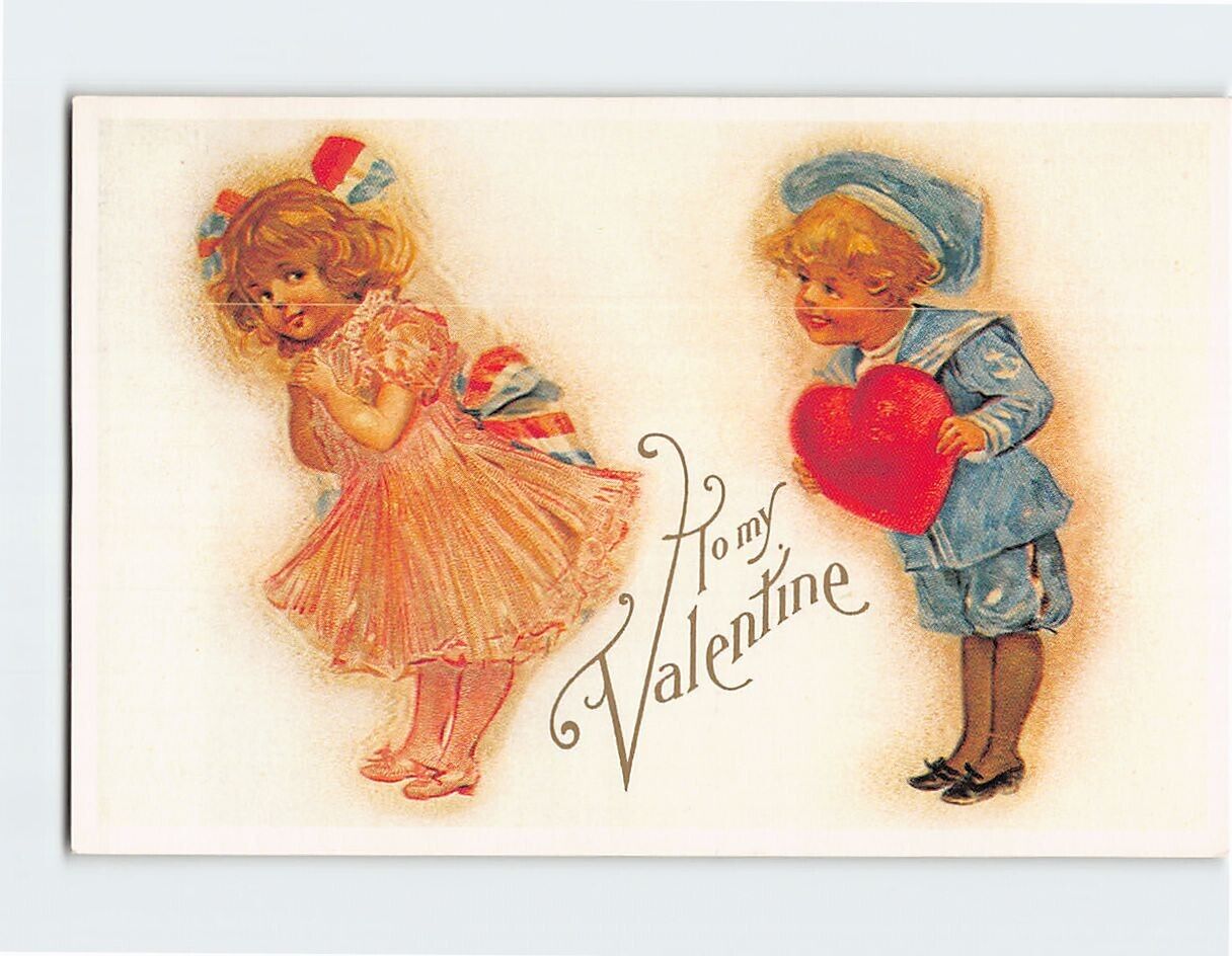 Postcard Two Cute Kids To My Valentine Card