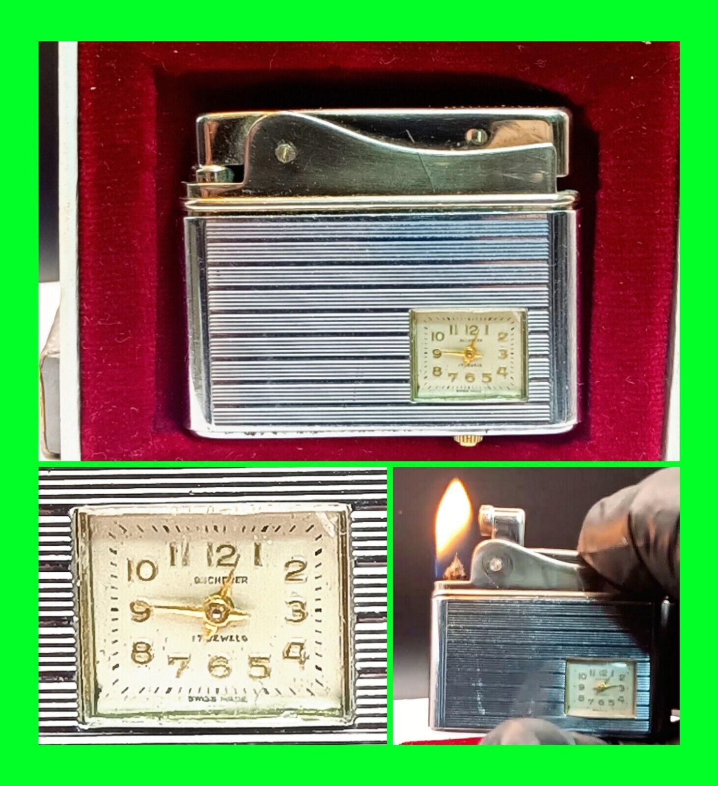 Unique Vintage Aristo Clock / Watch Petrol Lighter With Box - Fully Functional 