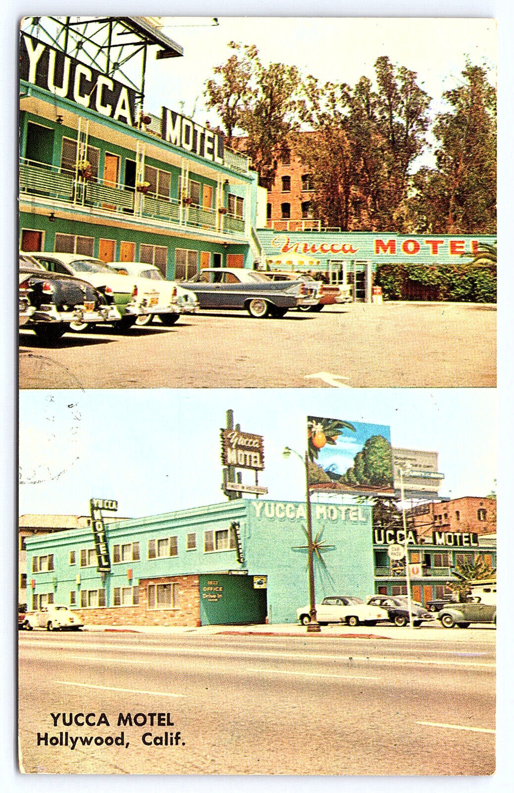 Yucca Motel Hollywood California 2 views postcard B073