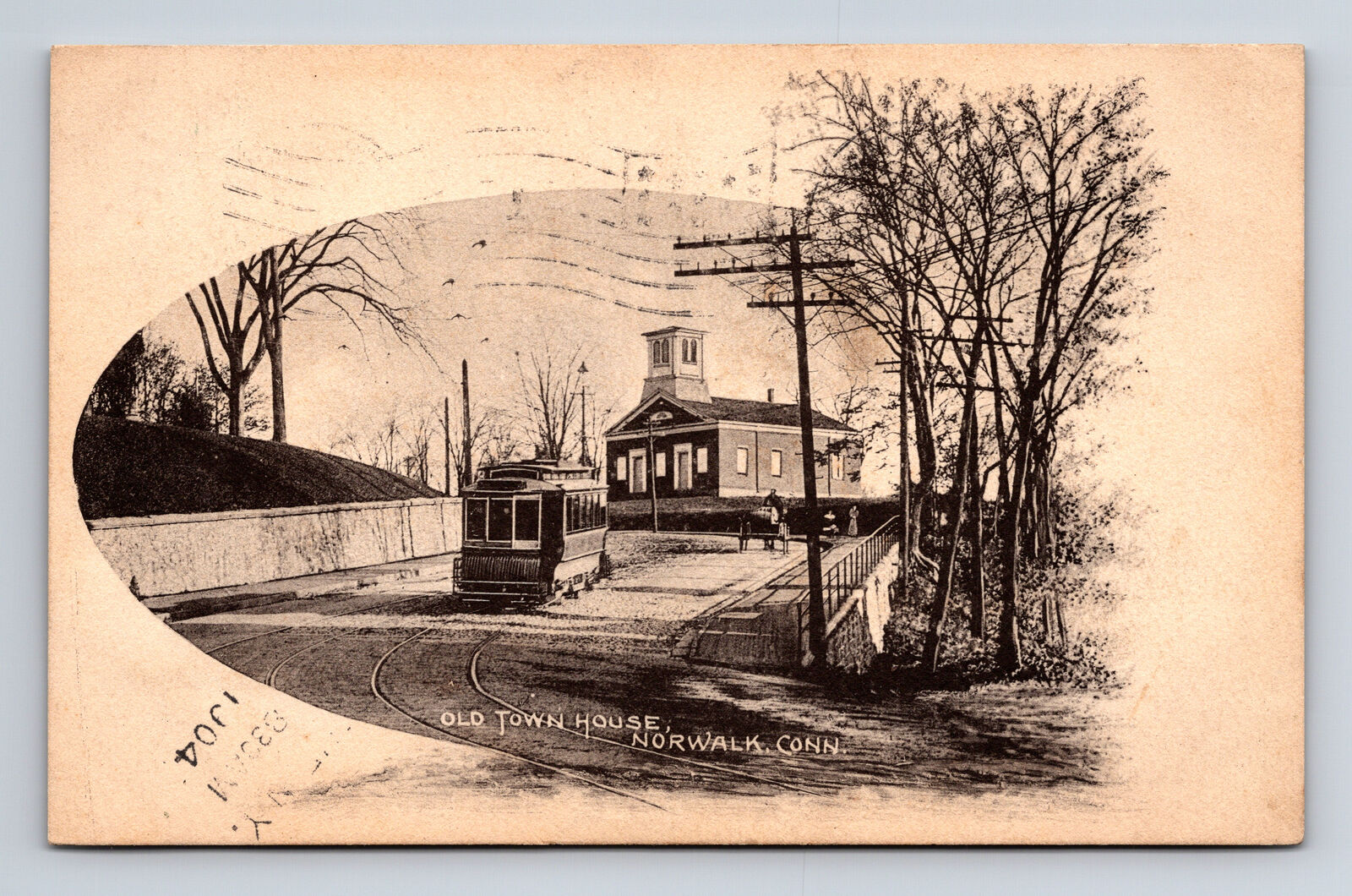 1904 Old Town House Trolley Car Horse Cart Norwalk Connecticut CT Postcard