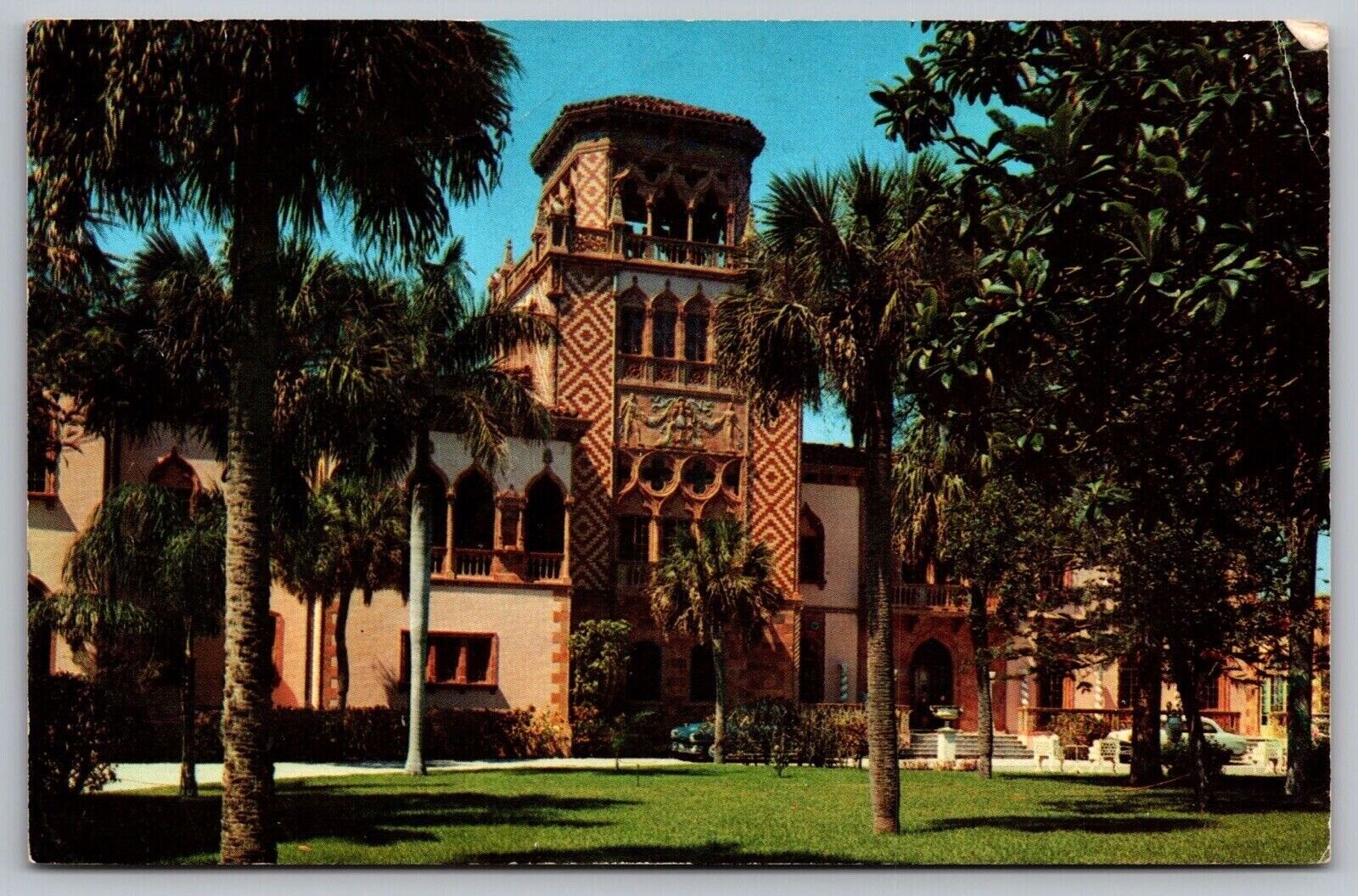 East Facade John Ringling Residence Sarasota Florida Tropical Palms VTG Postcard