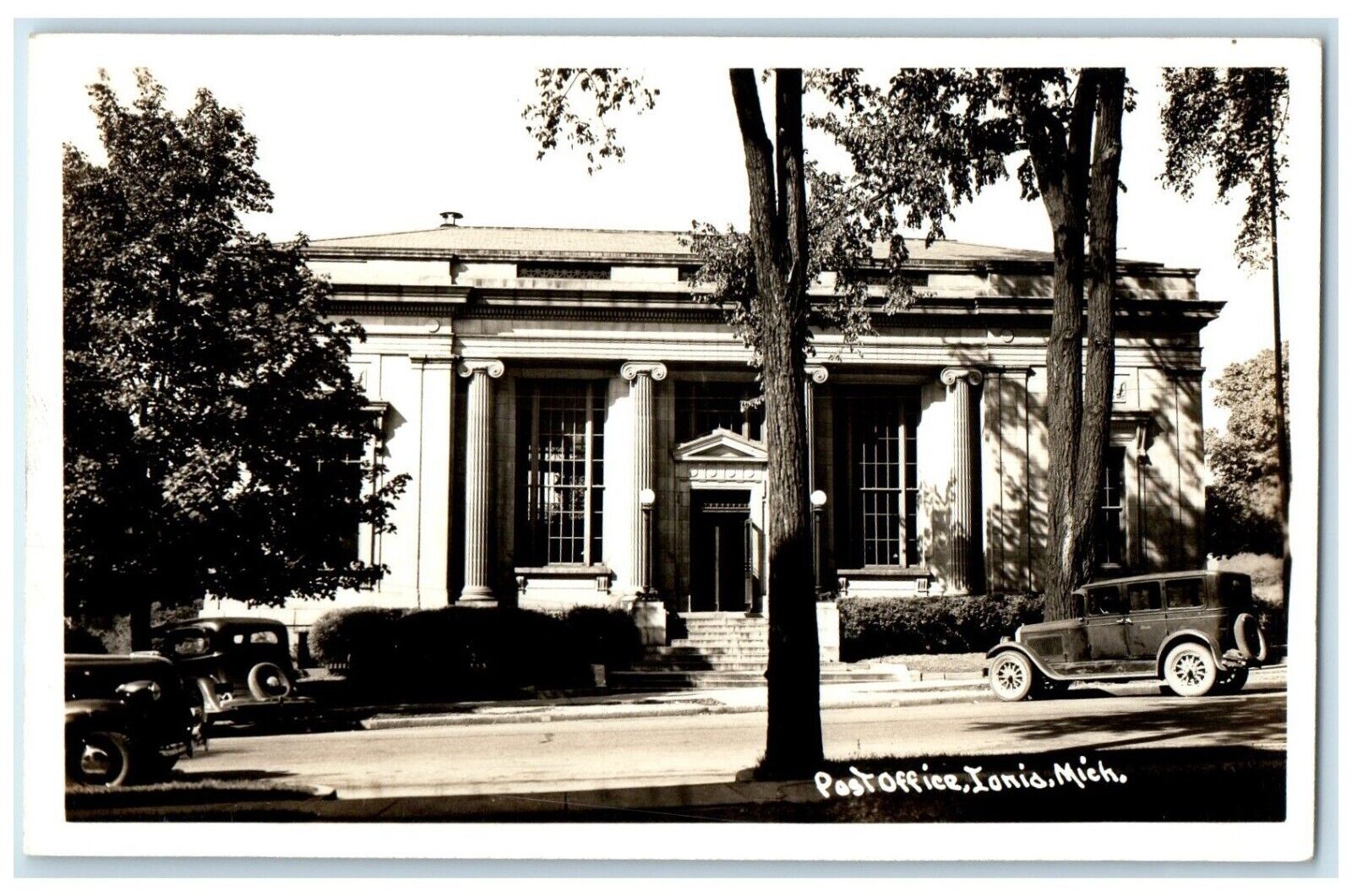 c1940's Post Office Building Cars Ionia Michigan MI RPPC Photo Vintage Postcard