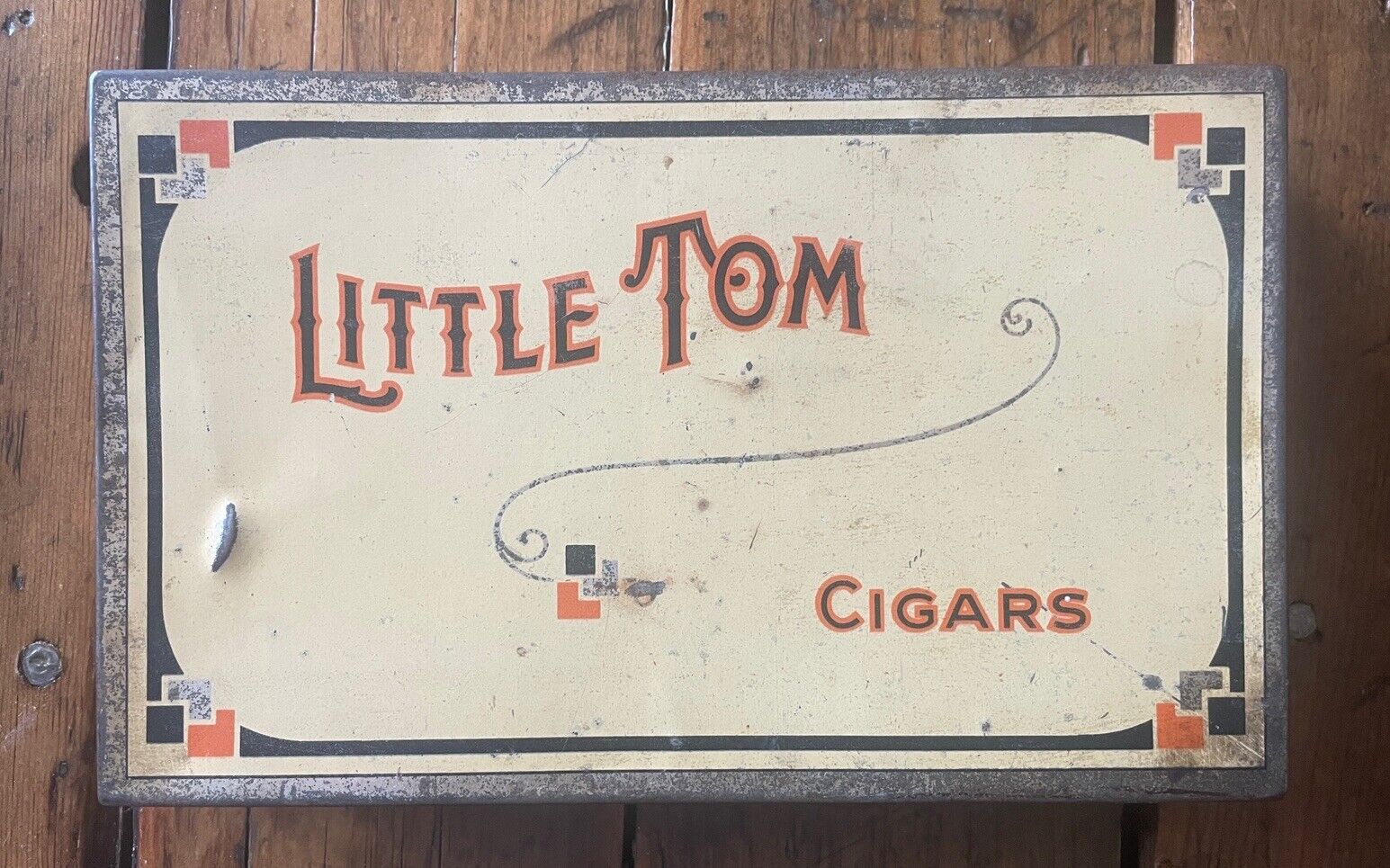 LITTLE TOM MILD CIGARS - Art Deco Litho Hinged Cigar Tin - c. 1920s Vintage