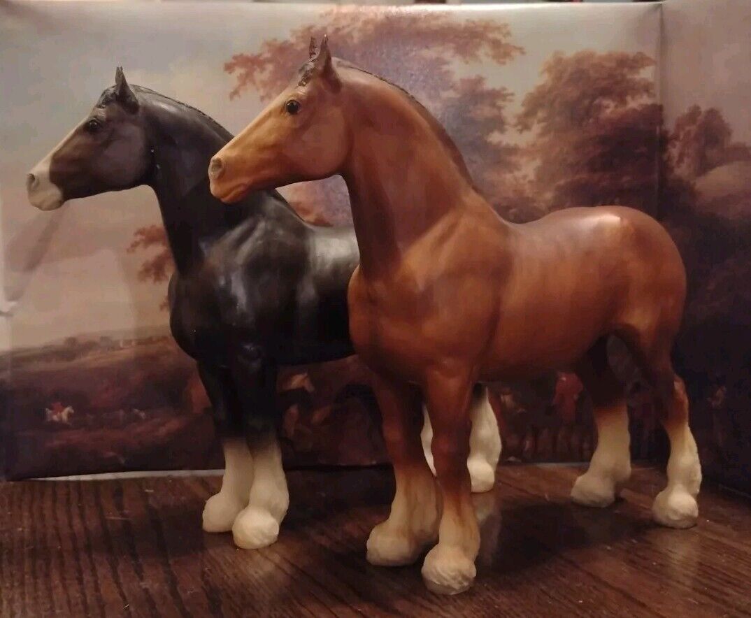 BREYER Chestnut & Dark Chestnut Clysdale Horses 1970's