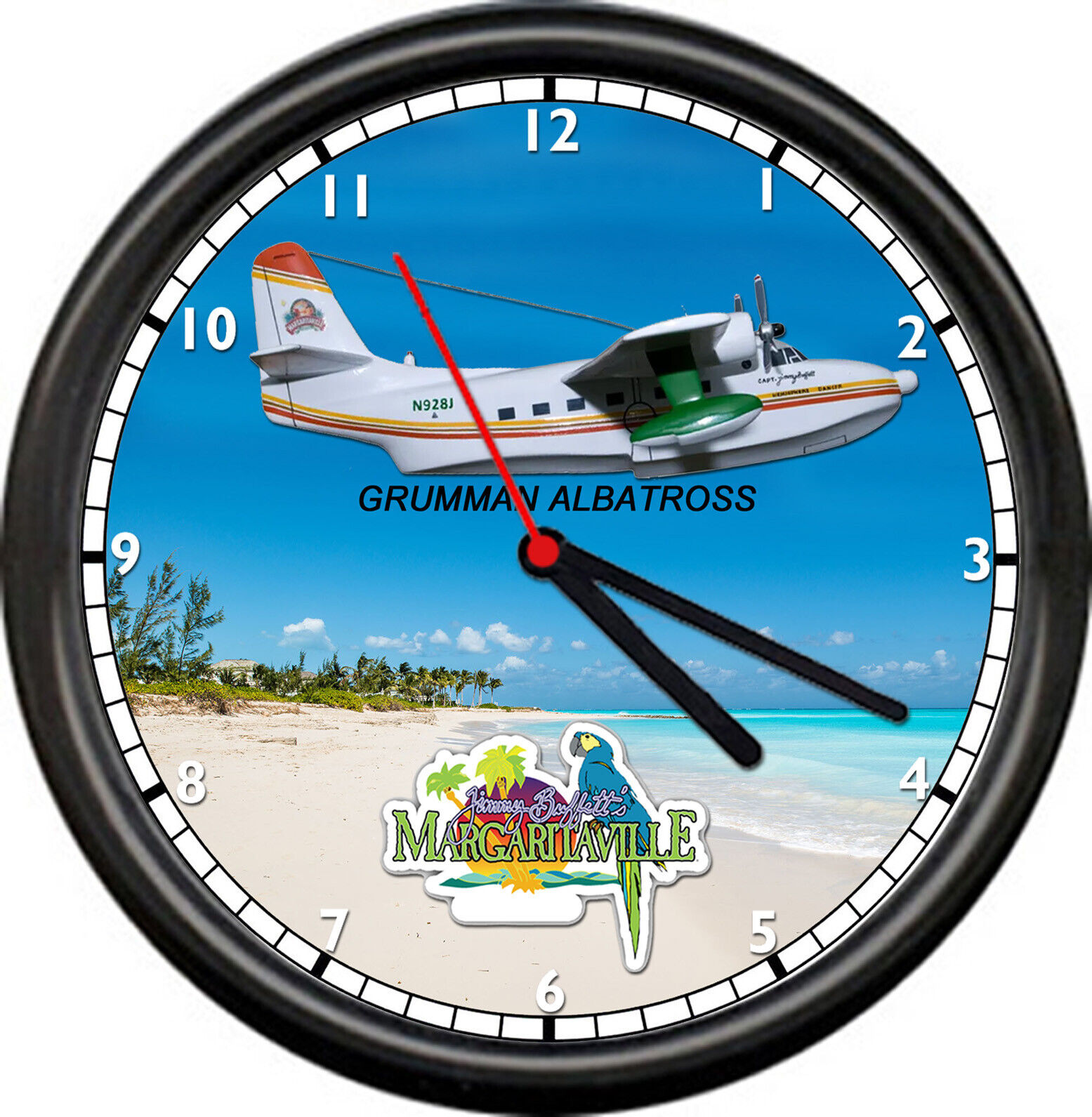 Jimmy Buffett Margaritaville Grumman Albatross Airplane Beach Sign Wall Clock
