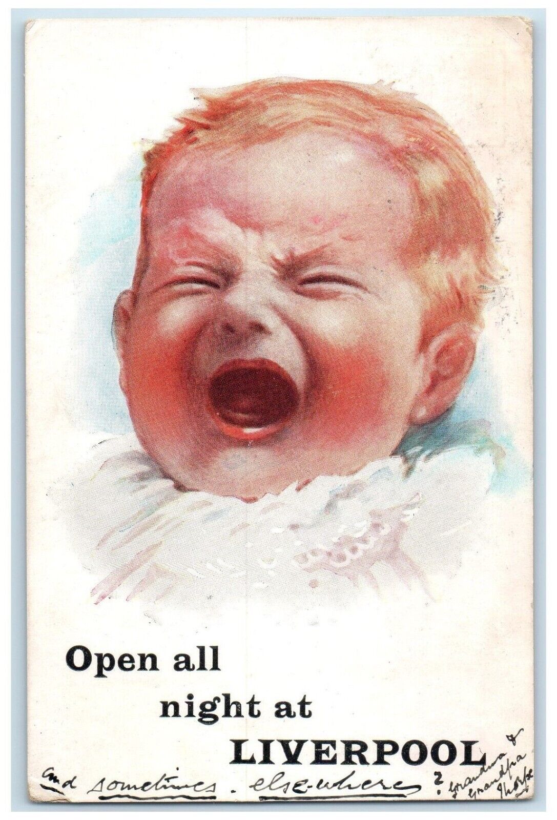 c1910\'s Baby Toddler Crying Open All Night At Liverpool East Orange NJ Postcard