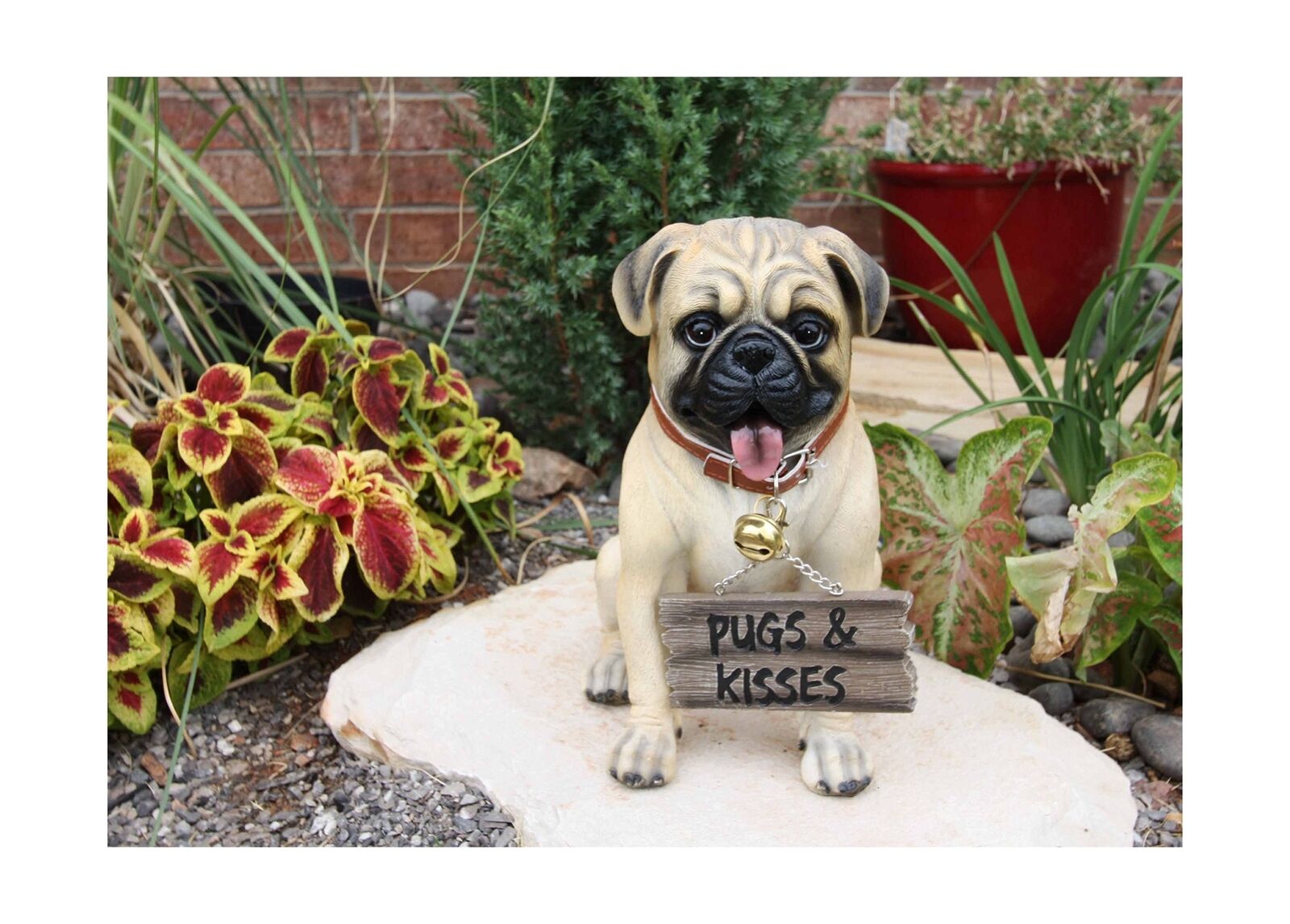 Ebros Gift Large Adorable Pug Dog Garden Greeter Statue with Jingle Collar 11...