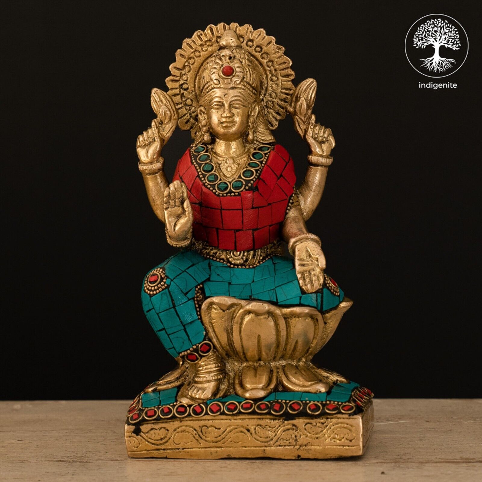 indigenite Brass Lakshmi Devi Idol | Size - (4 x 3 x 7) Inches, Weight: 1.8 kgs 