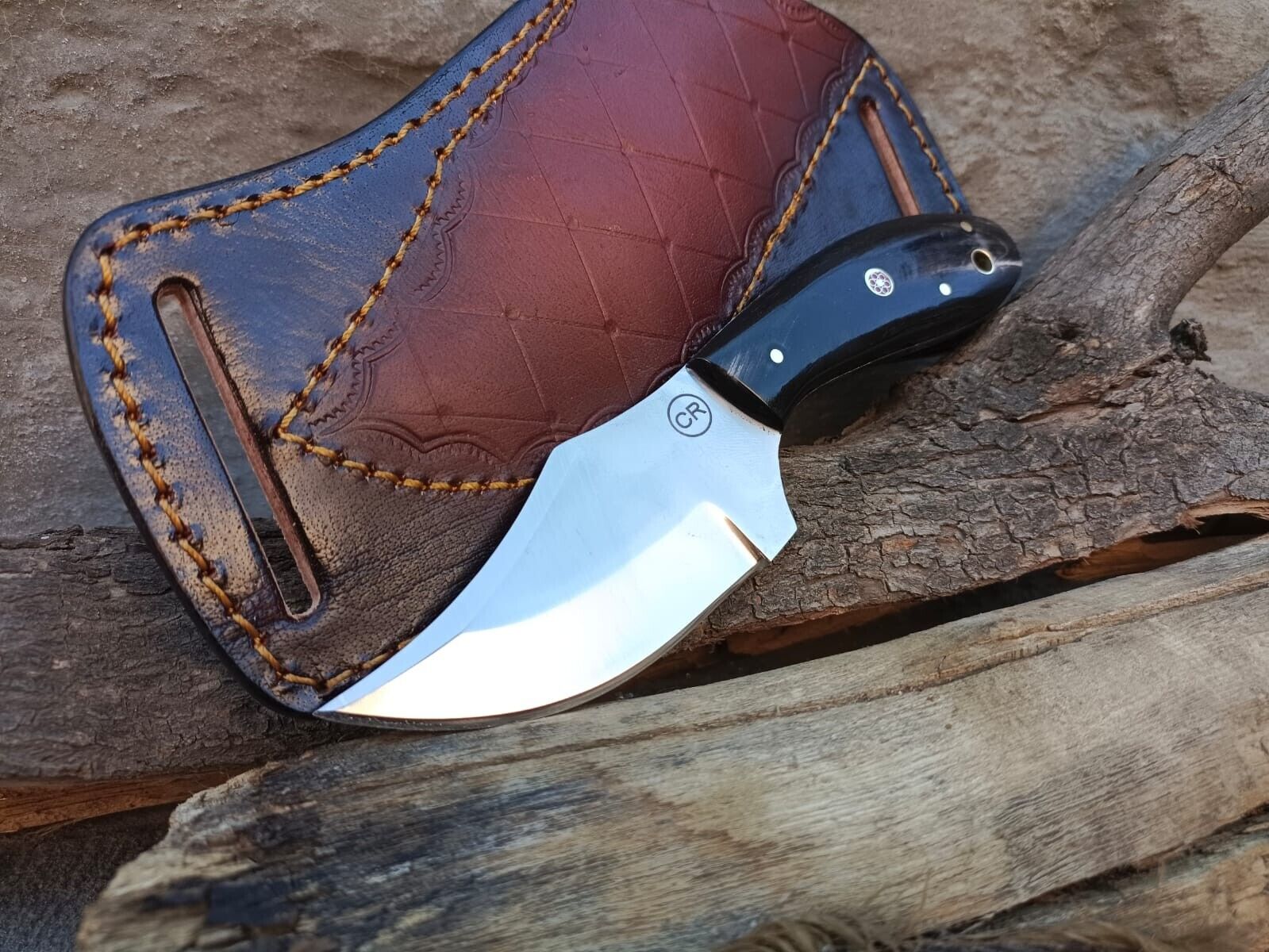 HANDFORGED CUSTOM HUNTING COWBOY KNIFE WITH HORN HANDLE&SHEATH