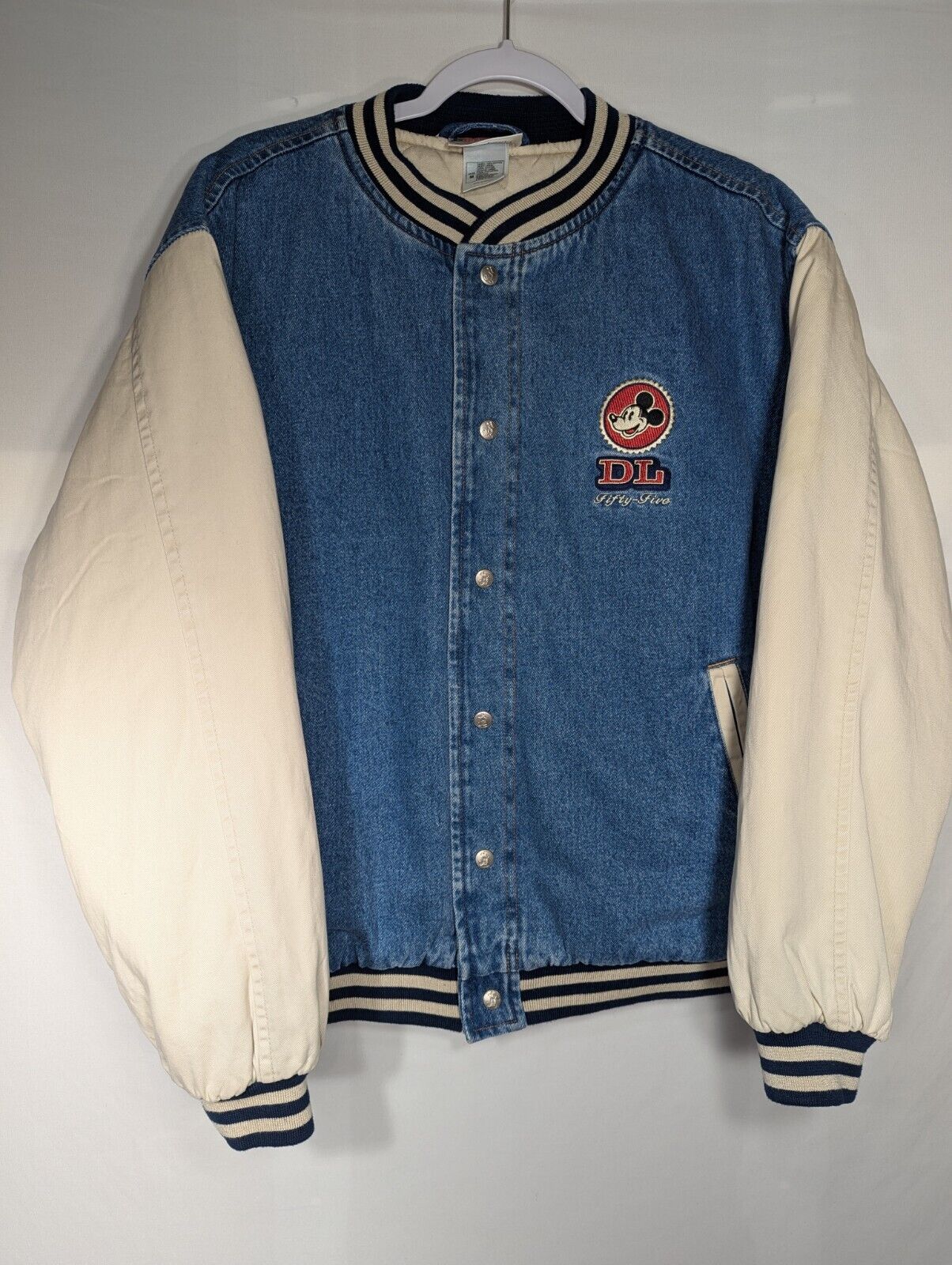 Vintage Disneyland Mickey Mouse Denim Jacket Quilted Varsity Jacket Bomber XL