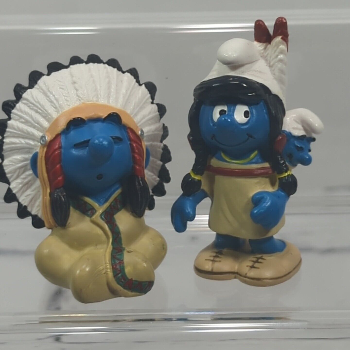 VTG Smurf Schleich Peyo Native American Smurfette with Baby and Chief Lot of 2