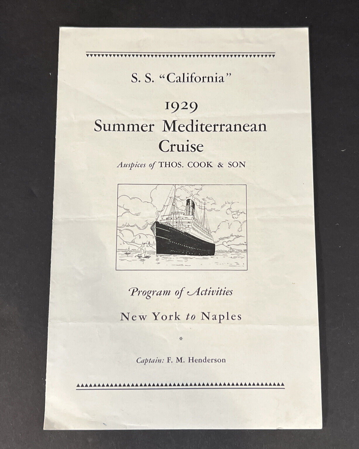 1929 S.S California Mediterranean Cruise Program Activities New York To Naples