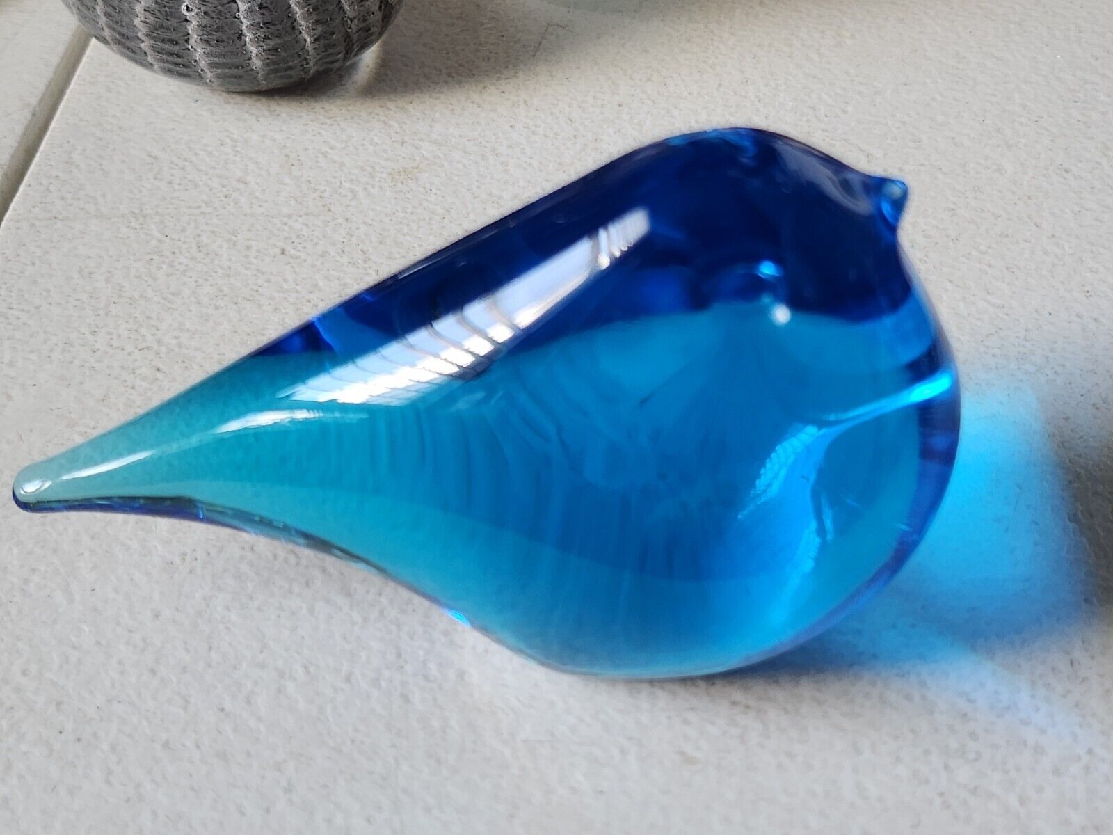 Vintage FM Konstglas Ronneby Sweden blue bird glass figurine original label