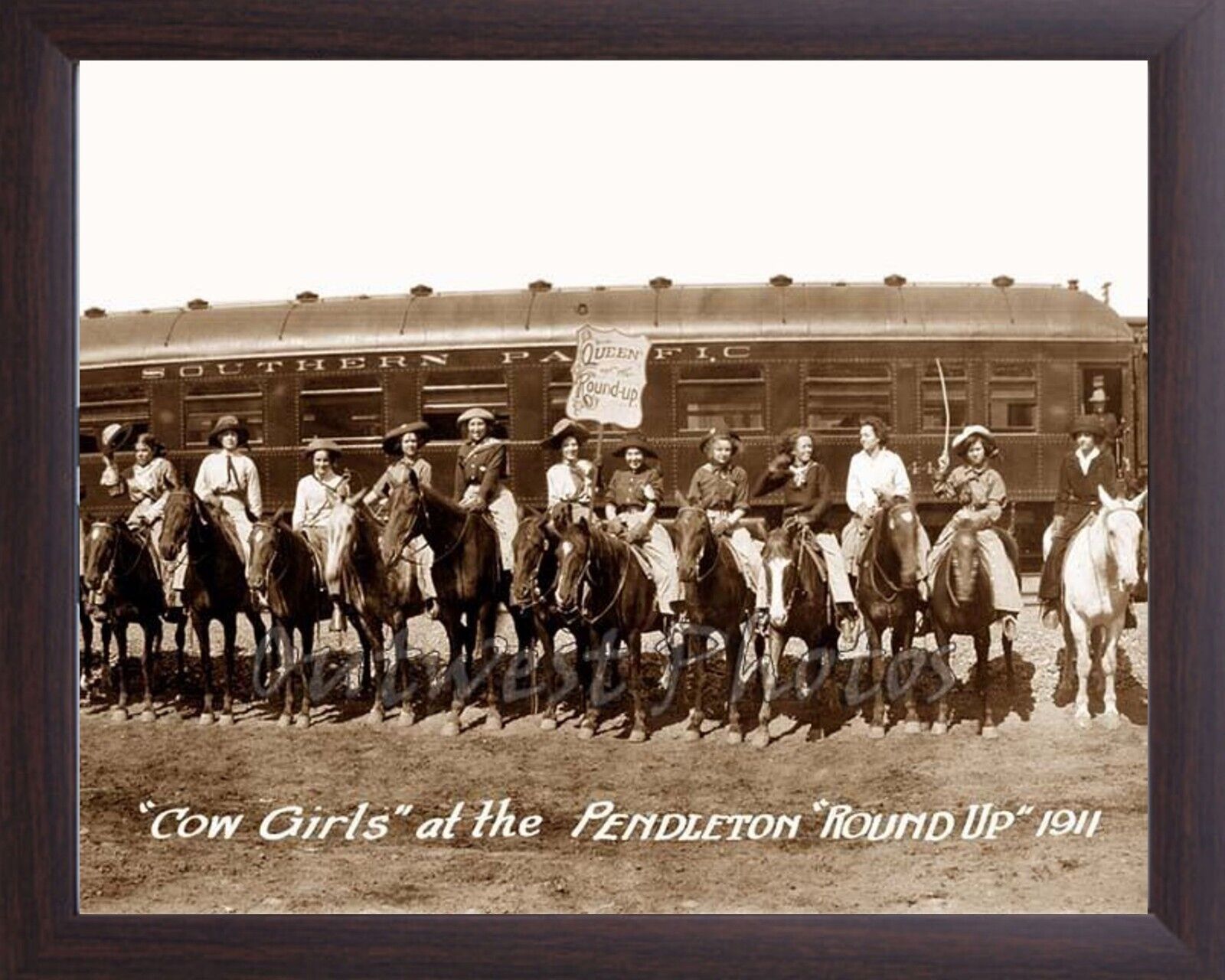 Pendleton 1911 Rodeo COWGIRLS 8x10 Framed  Broncs Stomper Roping & Trick Riding