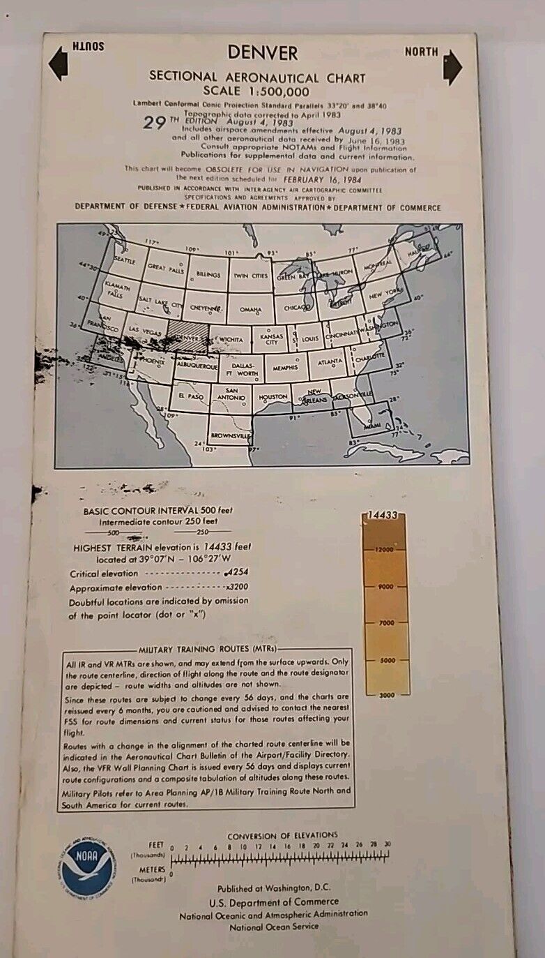 Denver Sectional Aeronautical Chart 1983 Map Wall Hanging Retro Art Pilots