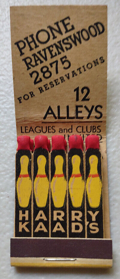 Vintage Feature Matchbook Harry B. Kaads Bowling Alley