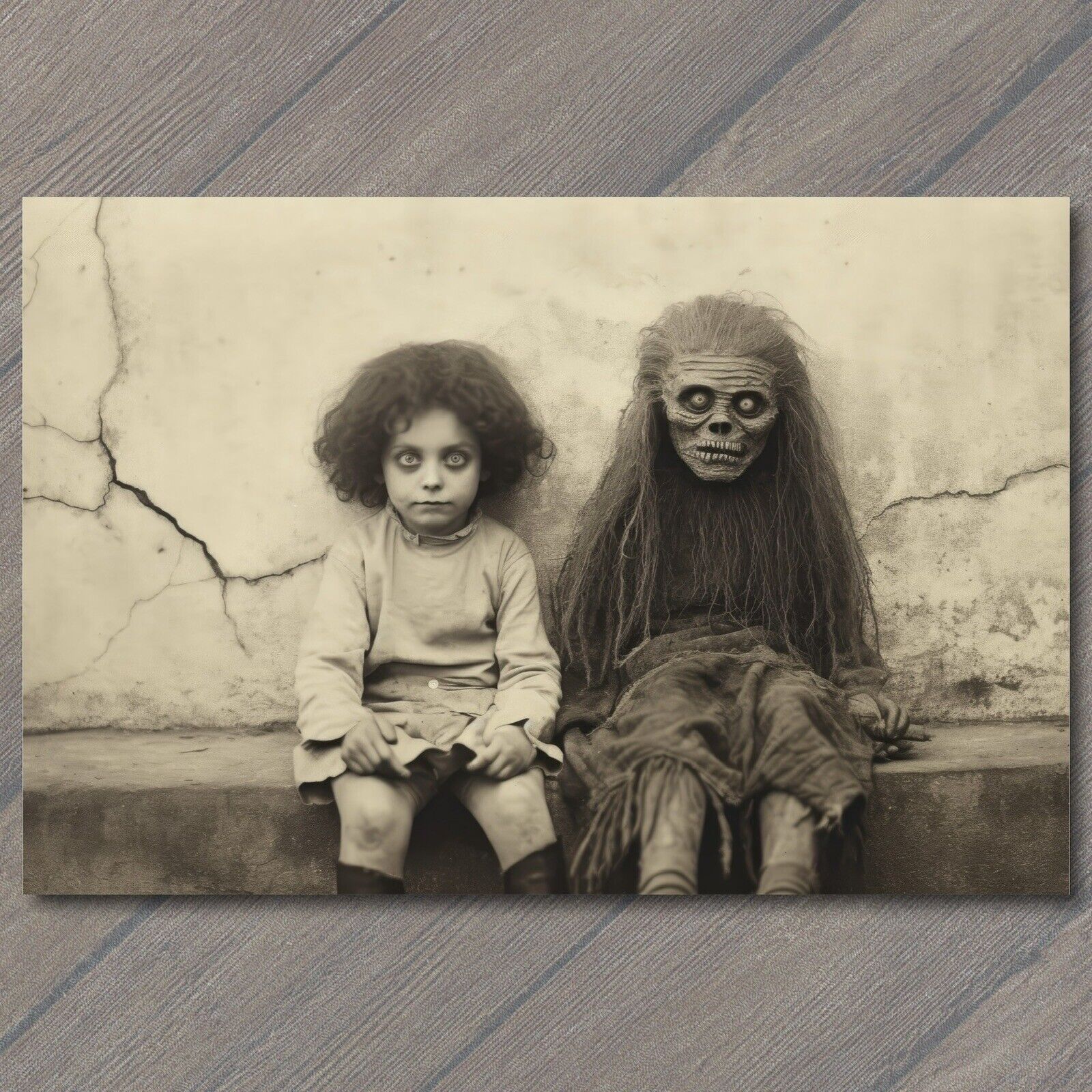 POSTCARD Weird Creepy Vintage Vibe Girls Masks Halloween Cult Unusual Scary