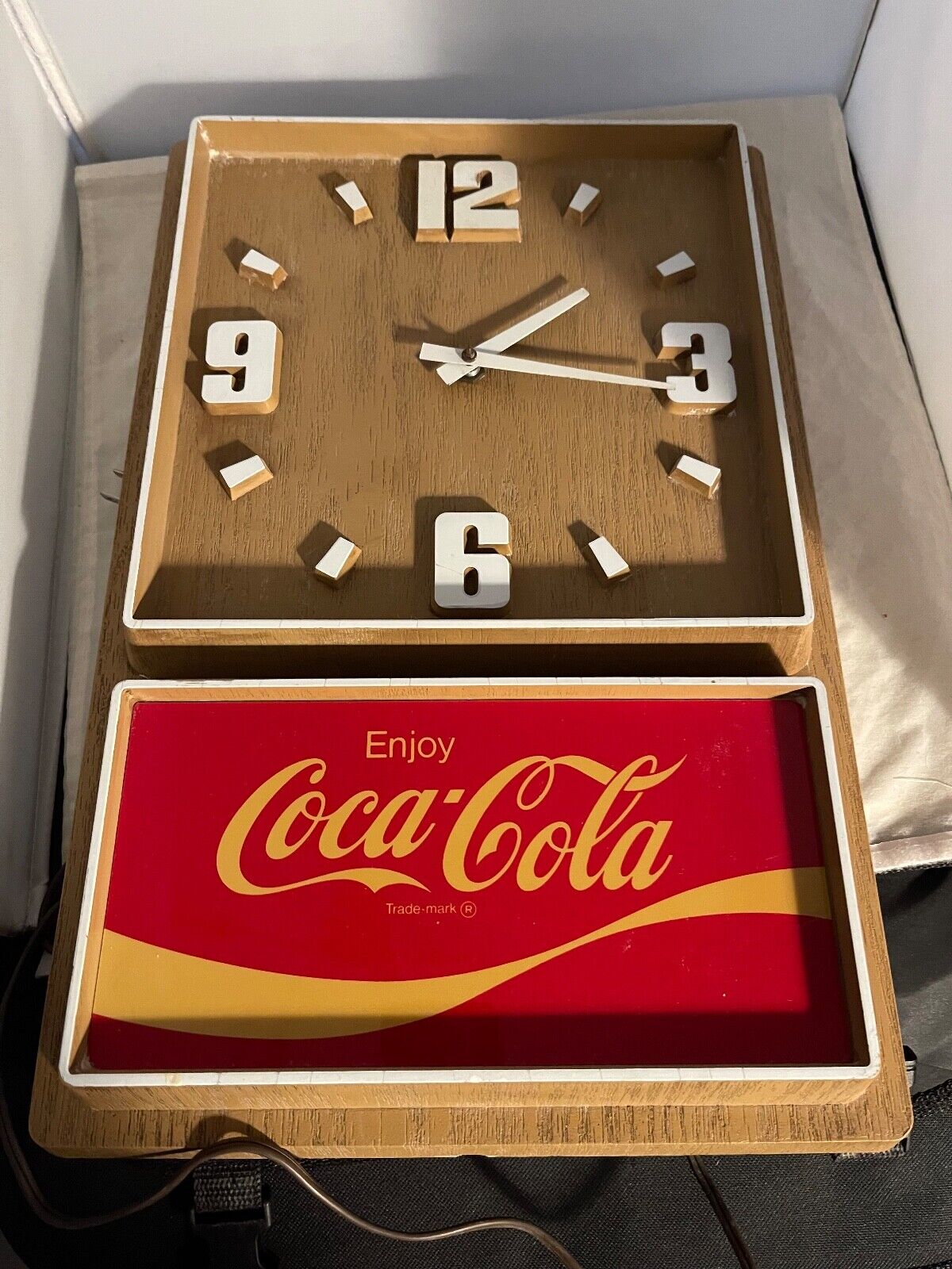 1970's Enjoy Coca-Cola Coke Rectangular Electric Plastic Working Wall Clock