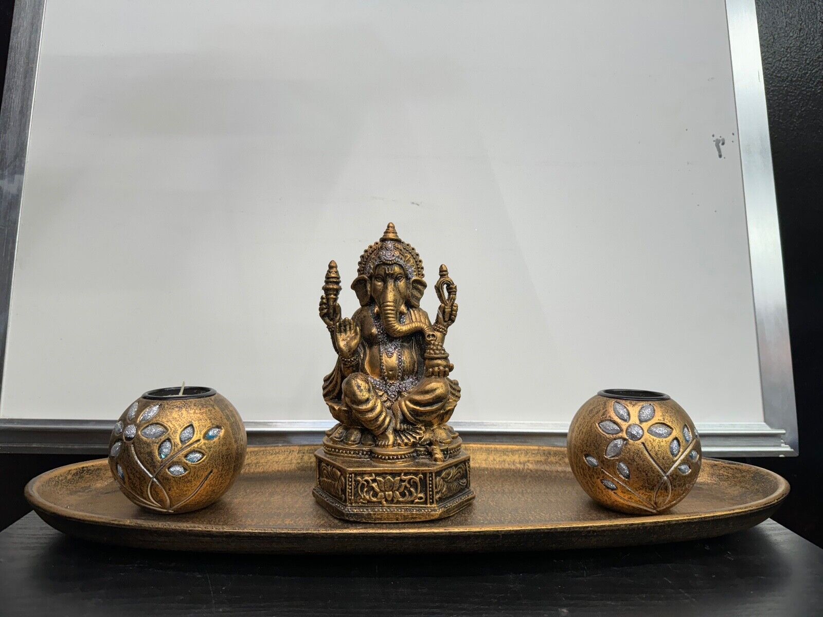 Lord Ganesha Statue With Illuminating Candles-Spiritual Home Decor ,Hindu God.