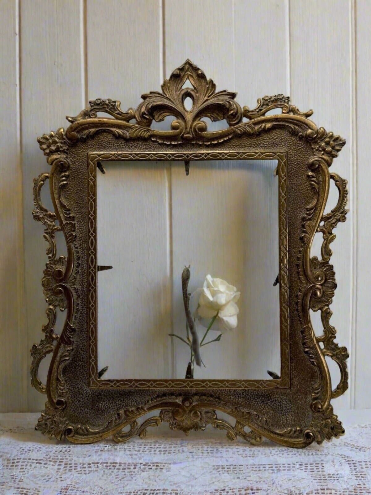 Antique NATIONAL BRASS & IRON WORKS Picture Or Mirror Frame with Stand & New Gla