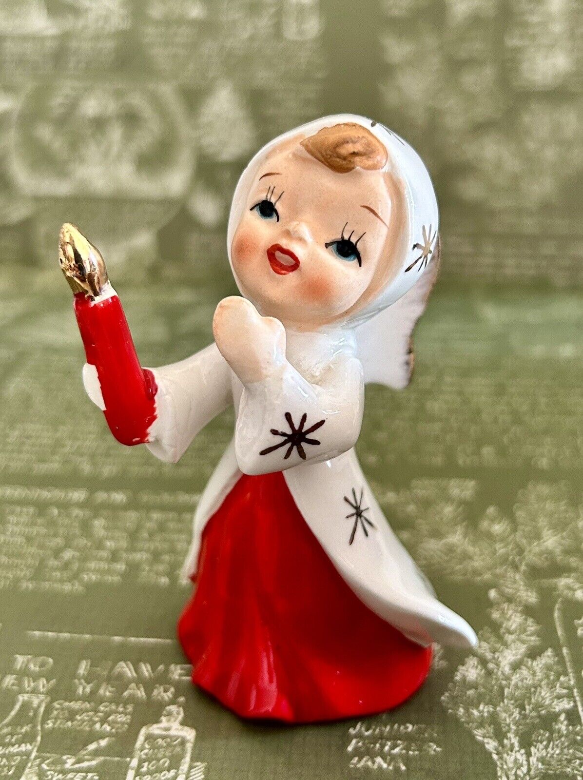 Vintage 1960s Christmas Angel Figurine Candle Starburst 3.5”H - Japan