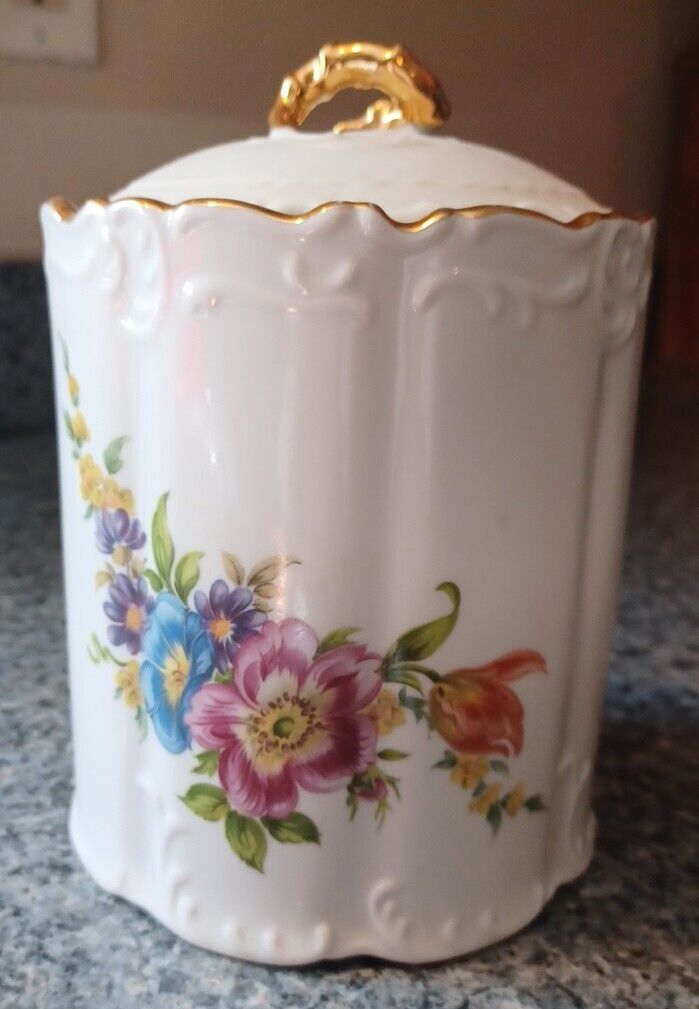 Vintage Winrose Collection Bisquit Jar Pink & Blue Flowers Hand Painted