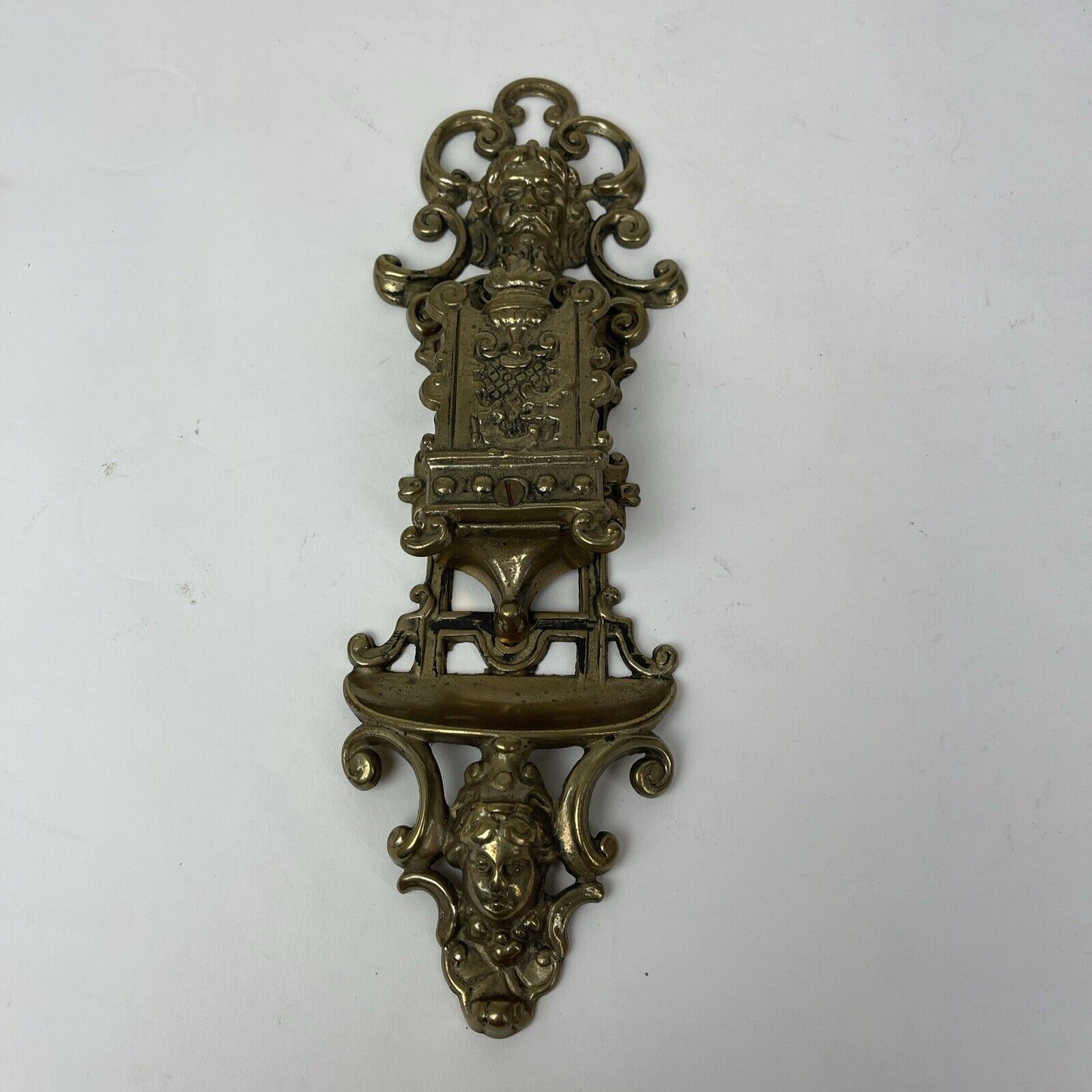 Antique Bronze French Matches Wall holder Satyt Putti Head Plaque 