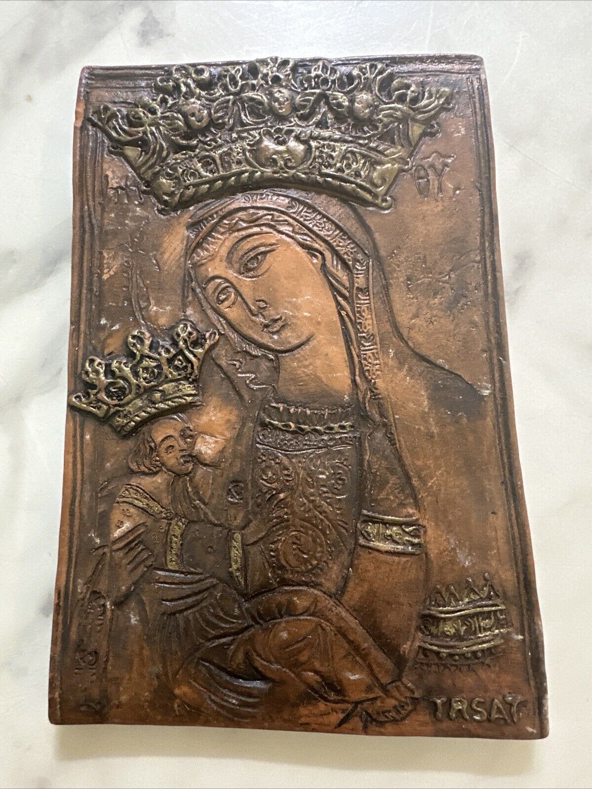vintage croatian Terracotta Religious Icon