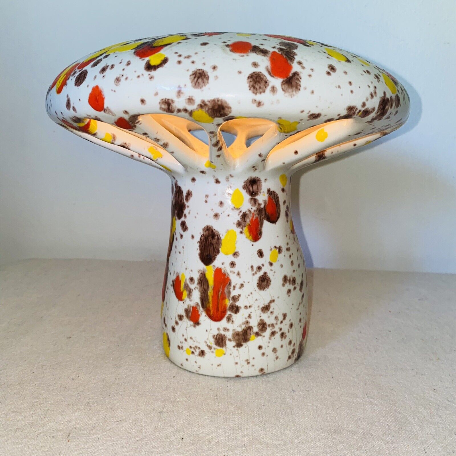 Vintage Mushroom Lamp MCM Ceramic Drip Glaze Art Toadstool
