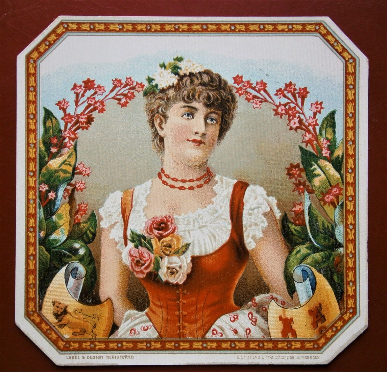 Generic Outer Cigar Label with Image of Young Woman with Flowers, early 1900's