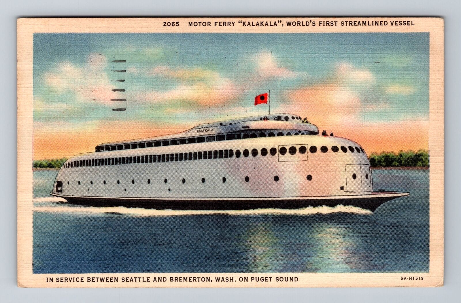 Bremerton WA-Washington, Motor Ferry Kalakala, Antique, Vintage c1936 Postcard