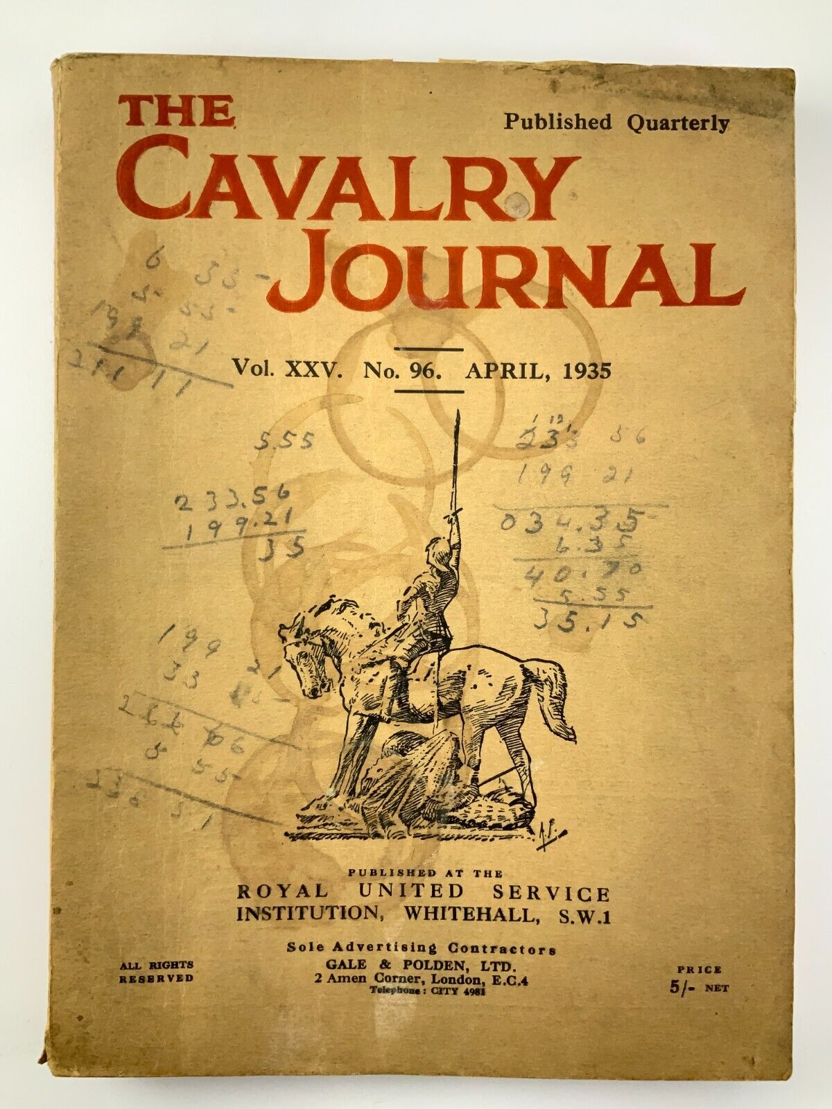 Cavalry Journal Vol XXV No 96 April 1935 Royal United Service Institute BB732