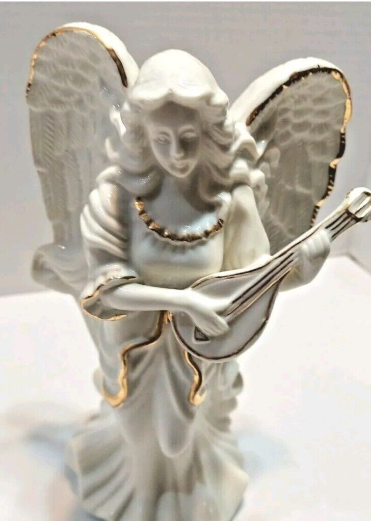 LOT OF 2 PORCELIAN GUARDIAN ANGEL CANDLE HOLDER GIFT BEATUFUL WHITE/GOLD TRIM 