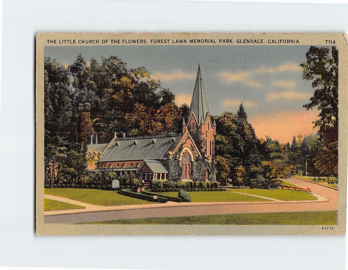 Postcard Little Church of the Flowers Forest Lawn Memorial Park California USA